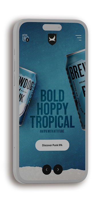 mock up of smartphone displaying brewdog website punk ipa section
